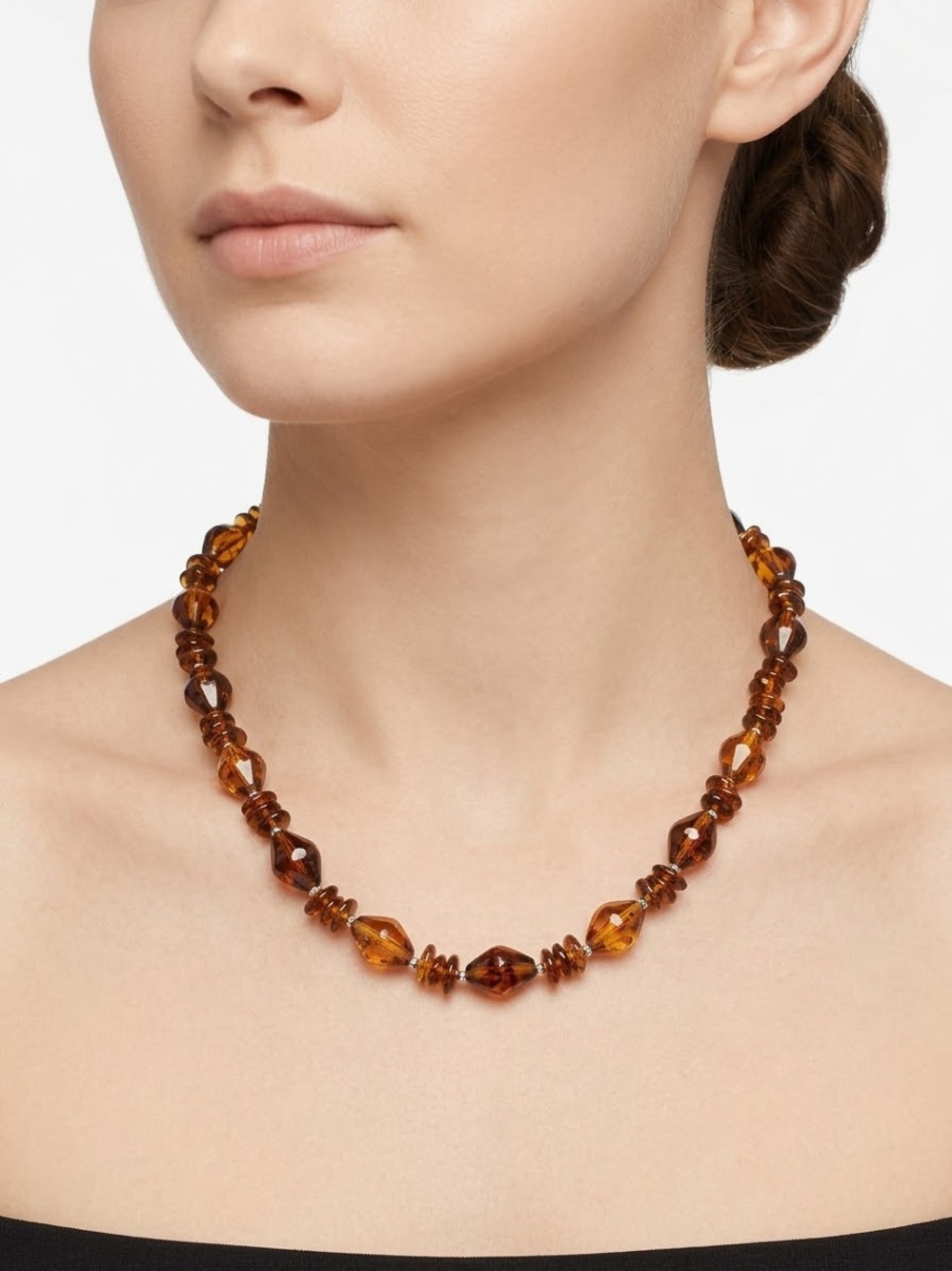 Faux Elegant Amber Beaded Necklace